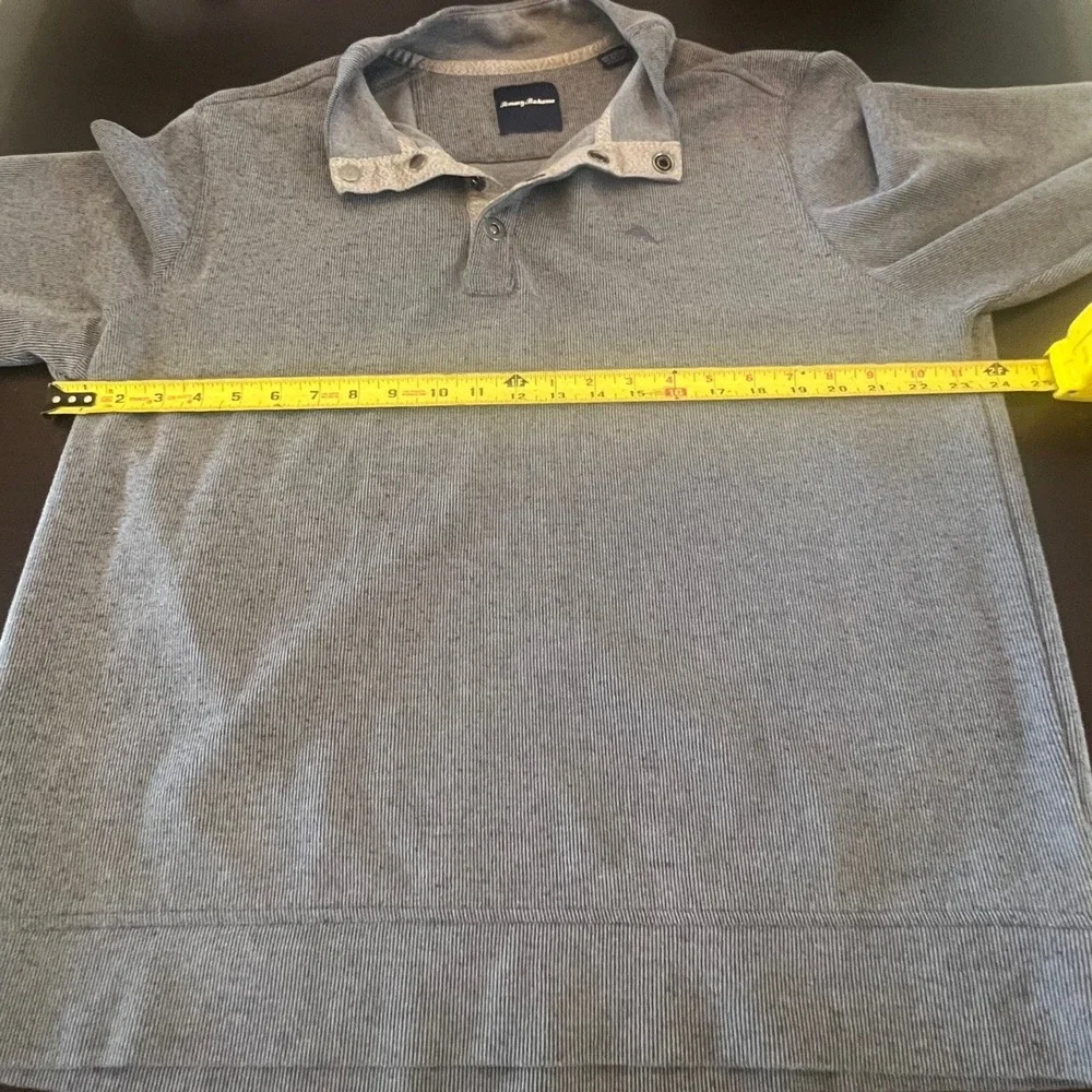 Tommy Bahama Mens XL Grey Ribbed Mock Neck 4-Button Pullover Sweater Marlin Logo